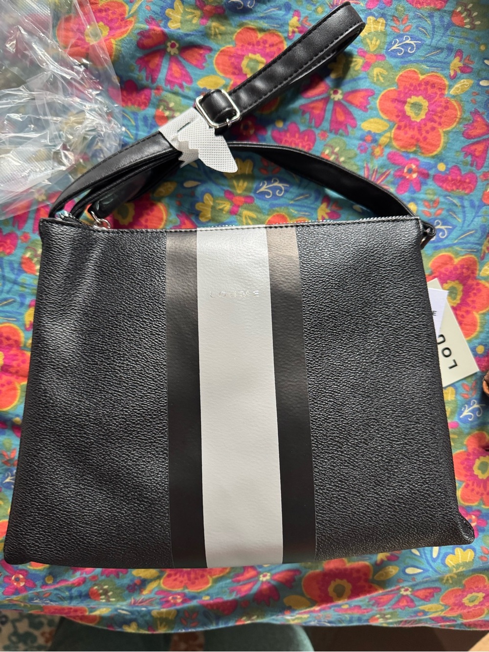 Loume Black & White Stripe Crossbody Bag